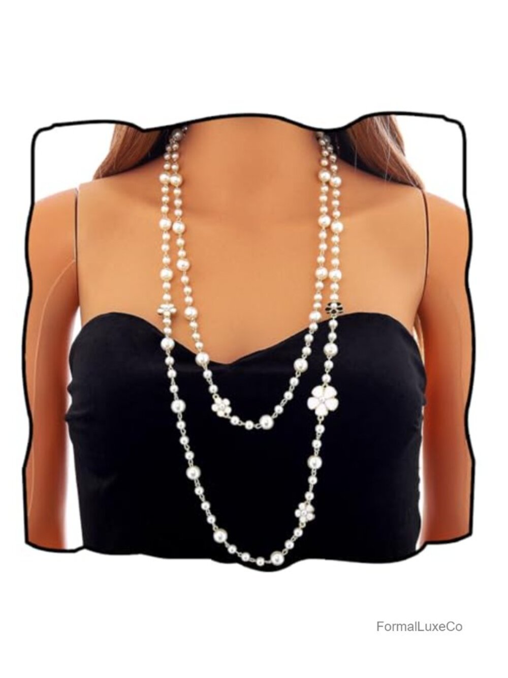 Layered Pearl Necklace Set Long Chain Women's 1920s Gatsby Jewelry